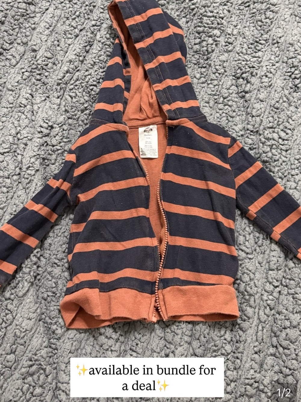 GERBER | Striped Hooded Zip-Up Rust and Black/Navy